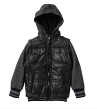 NWT Urban Republic Boys Hooded Bomber Jacket Coat Black Gray, Size 5