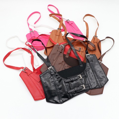 Women Faux Leather Corset Harness Cinch Belt Steampunk Sexy Underbust Waist Belt - Picture 8 of 23
