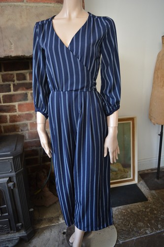 GAP Blue White Striped Stripey Wrap Culottes Jump Play Suit AllinOne Strap XS S - Picture 2 of 11