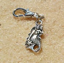 Mermaid Clip on Charm Silver Zipper Pull Backpack Purse Key Fob Keychain
