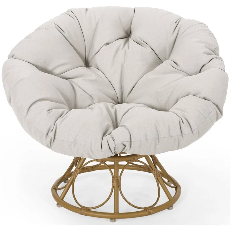 Noble House Maries Outdoor Papasan Swivel Chair Cushion Light Brown and Beige