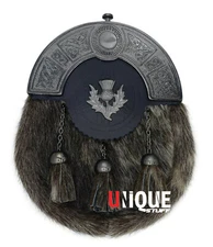 Men's Scottish  Leather Kilt Sporran with Antique Thistle Badge.