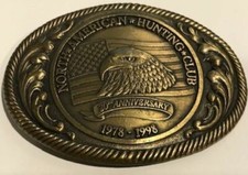 North American Hunting Club 20th Anniversary Brass Belt Buckle 1978-1998