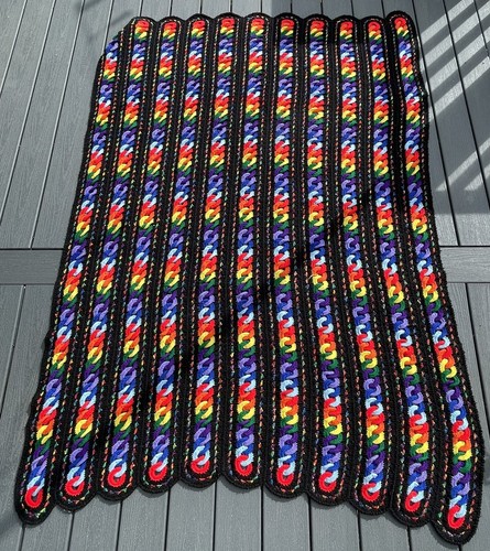 Vtg Black & Rainbow Crochet Afghan Blanket Handmade LGBTQ+ Gay Pride 83x58 - Picture 2 of 10