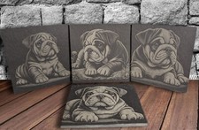Set regalo sottobicchiere in ardesia inciso Bulldog inglese cucciolo - tappetini bevande stoviglie cane 