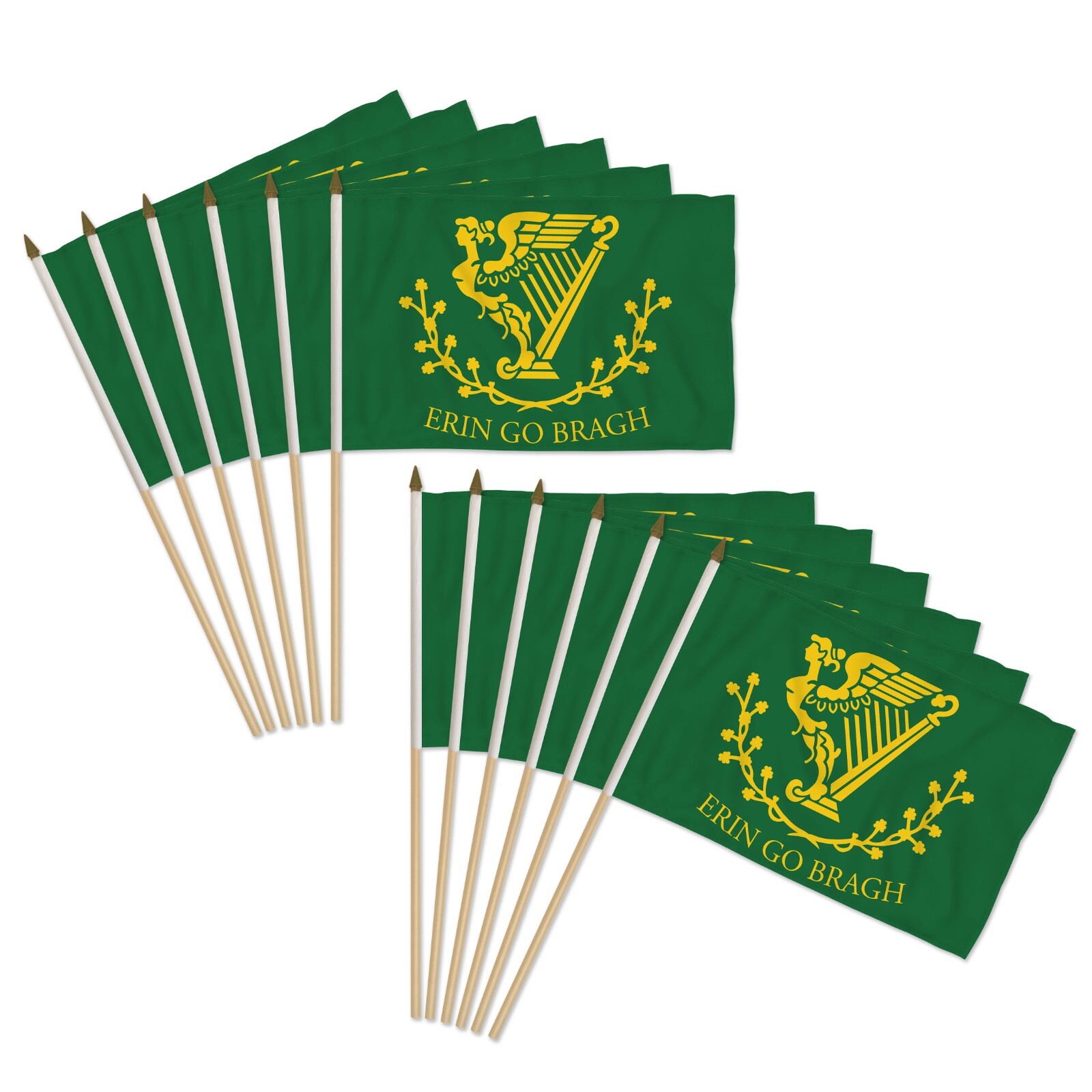 12pc Erin Go Bragh 12x18in Stick Flags Historical Ireland Forever Handheld Flags