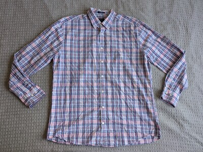 Gant Shirt Men Extra Large Pink Blue Plaid Original Broadcloth Button Up Logo