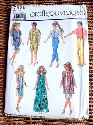 Vintage 1980er Simplicity 7928 Schnittmuster Barbie Ken Sindy Puppen Kleidung FF