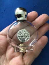 HOLY WATER Glass Bottle Vial Saint St BENEDICT Protection Metal Medal Empty #1