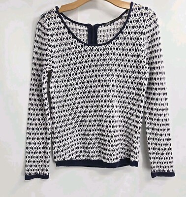 Ekyog Sweater Women's Medium Organic Cotton Navy White Open Knit Long Sleeve 