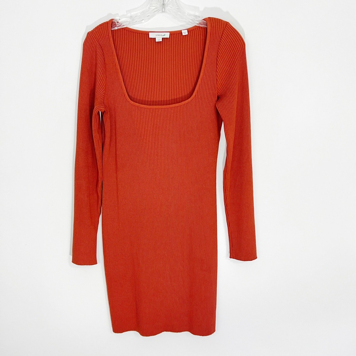 Vince Rib Knit Mini Dress Square Neck in Rust Size Medium