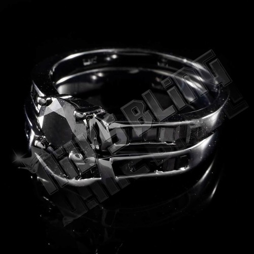 18K Black Gold Plated Wedding Engagement Band Set CZ Womens Bridal Wedding Ring - Picture 3 of 4