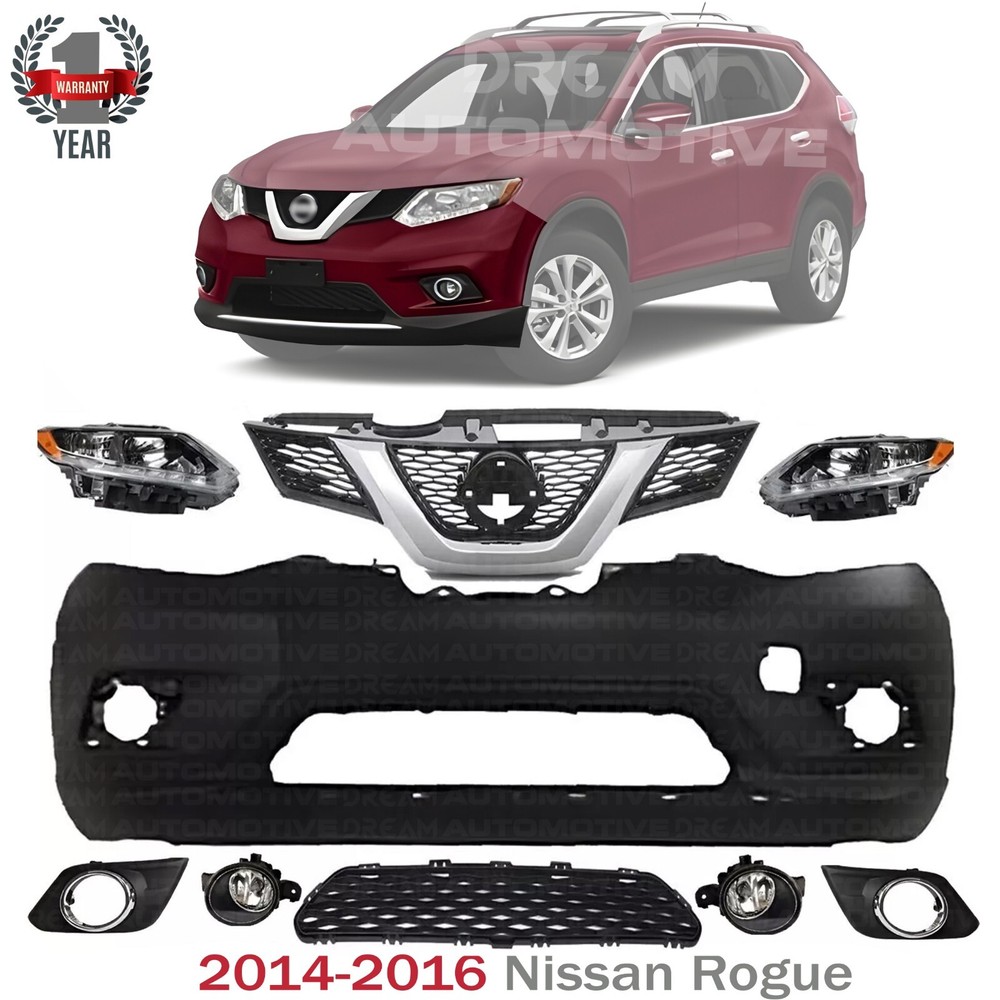 2014-2016 Nissan Rogue Front Bumper Cover Fascia Grille Assembly Kit