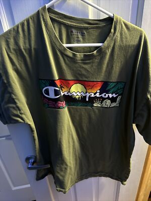 CHAMPION GRAPHIC T-SHIRT MENS XL OLIVE GREEN CACTUS SCENIC