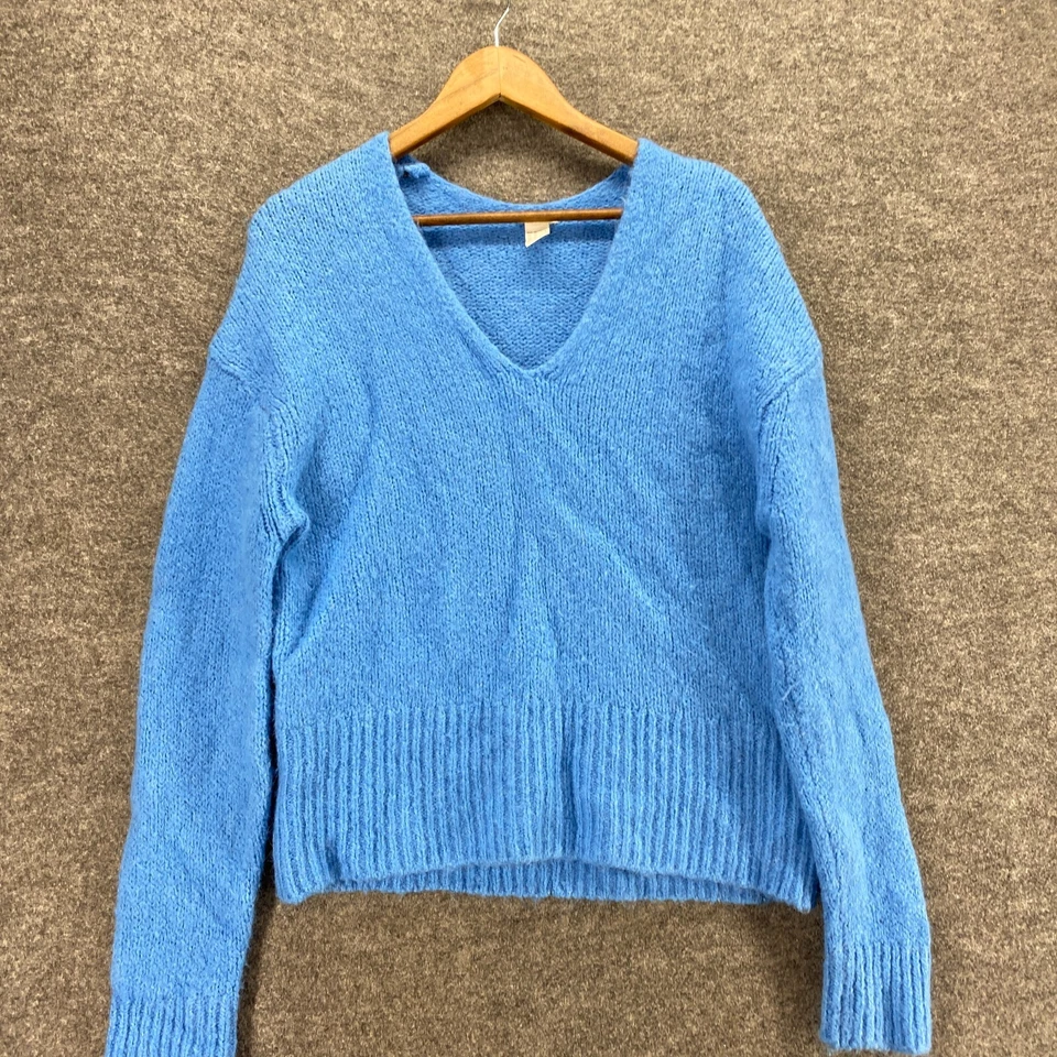 Suéter Pullover H&M Mujer XS Azul Tejido Lana Cuello en V Manga Larga Informal Sólido Foto 3 de 4
