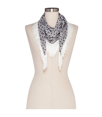 Who What Wear for Target Poppy Dot Black White Fringed Diamond Scarf NWT