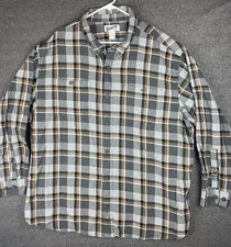 Duluth Trading Flannel Shirt Mens 3XL Gray Brown Plaid Long Sleeve Button Down