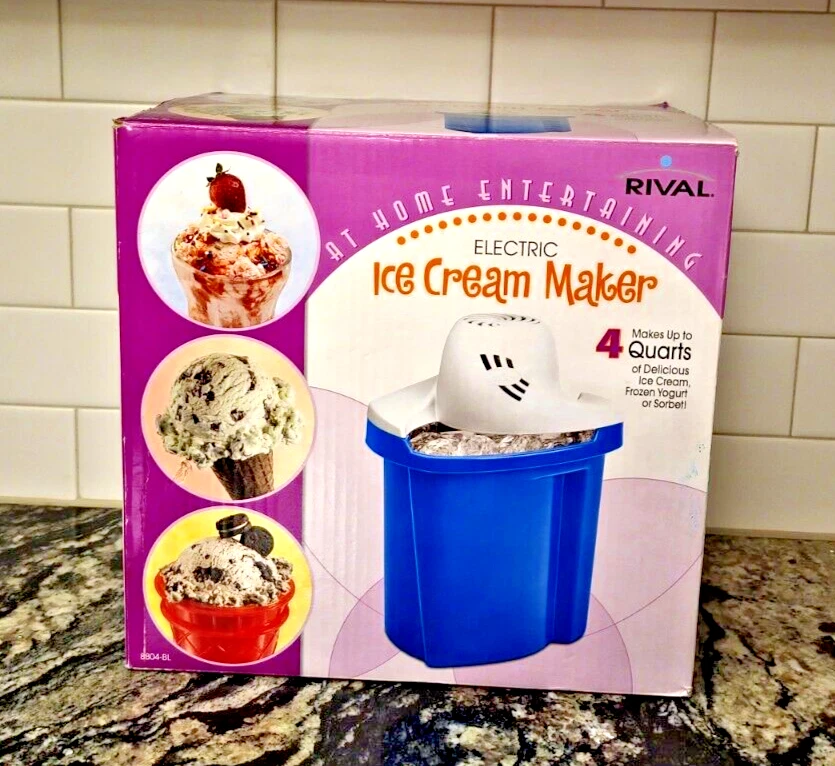 Rival Electric Ice Cream Maker + Frozen Yogurt/Sorbet (#8804-BL) 4 Quarts Unused