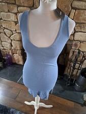 Pretty Little Thing Steel Blue Rib Scoop Neck Mini Dress Size 8 BNWT