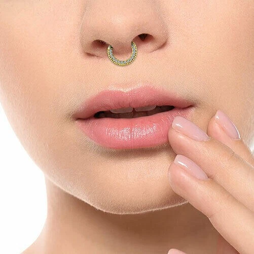 585 Gold 14 Karat Nasen Piercing Ohr Tragus Helix Ring Kristall Septum Clicker - Bild 2 von 3