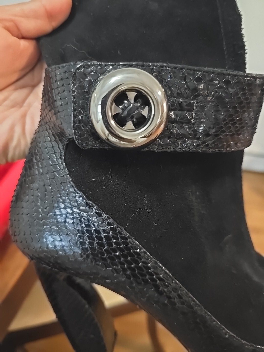 56869 auth PRADA black suede & PYTHON Boots Shoes… - image 3