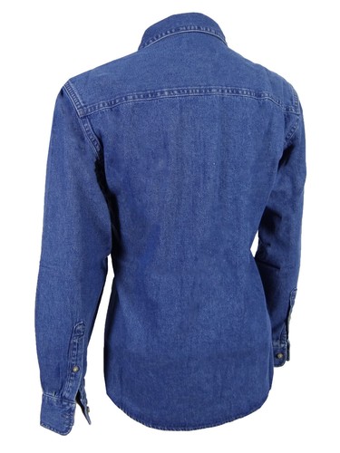 Denim Shirt Women Blue Stone Wash Pocket Soft Cotton Matched Stitching Button Up - Picture 5 of 6