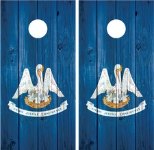 Louisiana State Flag Distressed Wood Vintage Cornhole Board Decal Wrap Wraps