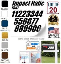 Mailbox Address Numbers Decal Sticker Window Door Wall Sign, IMPACT ITALIC BOLD