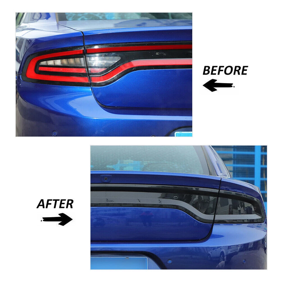 For Dodge Charger 2015-2023 Smoked Black ABS Rear Tail Light Lamp Trim Cover Set - Image 2 of 4