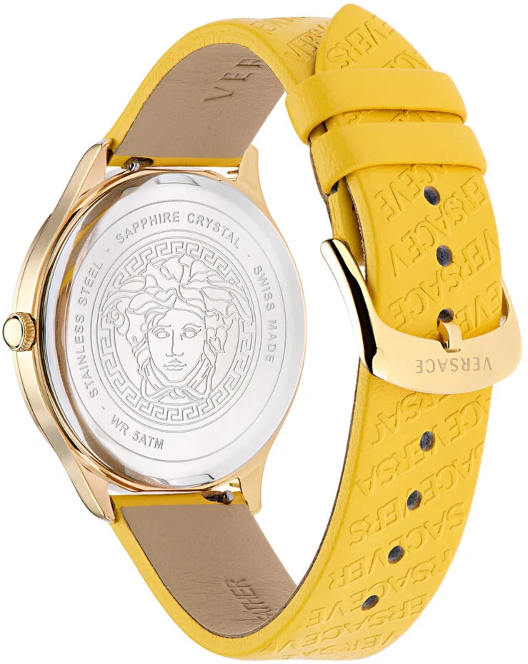 Versace VE2O00822 logo Halo viola arancione oro giallo pelle acciaio inox orologio da donna NUOVO