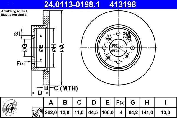 2X ATE 24.0113-0198.1 Bremsscheibe FüR MG Rover-image