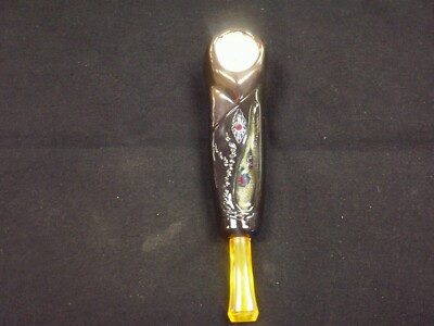 CERAMIC 2 TONED TOBACCO HAND PIPE WITH REMOVABLE LUCITE STEM FEATHER DESIGN