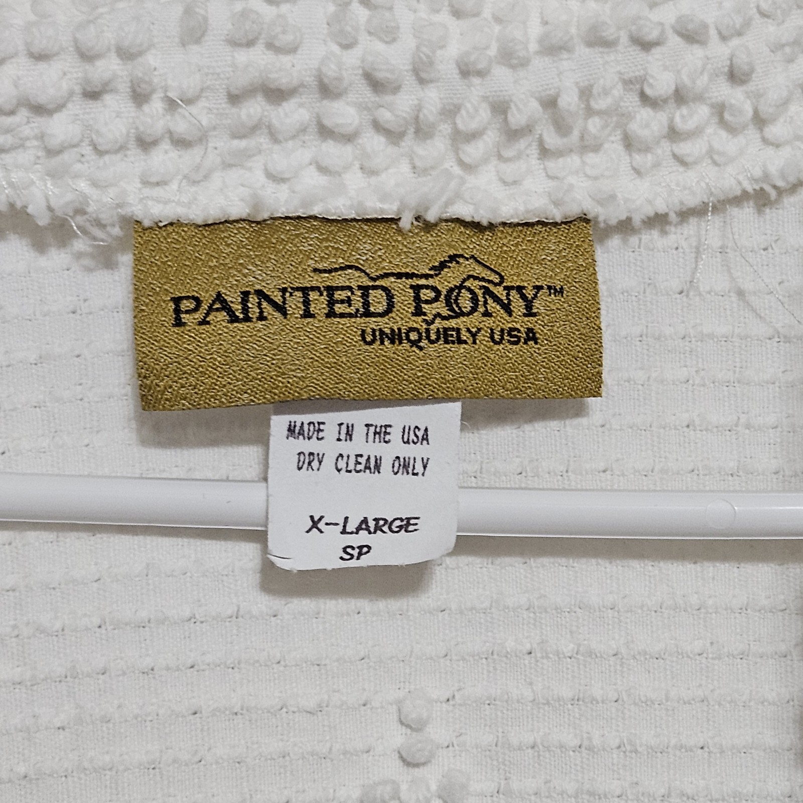 Giacca PONY DIPINTA taglia XL tinta unita bianca knobby testurizzata aperta davanti cardigan USA