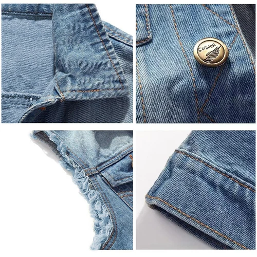 Herren Jeansweste Herbst Frühling Ärmellose Jacke Freizeit Denim Weste Cowboy - Bild 6 von 18