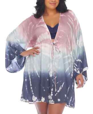 Raviya Women's Plus Size Tie-Dye Caftan Swim Cover Up MULTI Size 3X Pull Over
