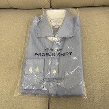 Charles Tyrwhitt Men's Dress Shirt Extra Slim Fit Non Iron 16/33 Blue/WHT Stripe