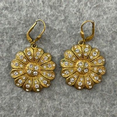 La Vie Parisienne Catherine Popesco Gold Tone Round Dangle Earrings Full Crystal