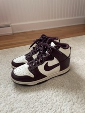 Nike Dunk High Colorblock White Dark Purple Leather High-Top Basketball Sneakers