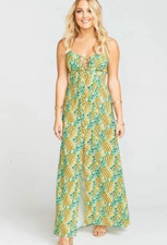 Show Me Your Mumu Leyton Sleeveless Pineapple Maxi Dress Slit Tropical Green M