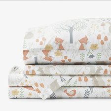Company Kids Forest Animals Organic Cotton Percale Bed Sheet Set Ivory Multi