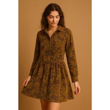 Vintage Eddie Bauer Womens S Corduroy Mini Dress  Grape Floral Green Fairy Boho