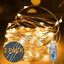 Fairy Lights Plug in 2 Pack, 8 Modes 33Ft 100 LED Firefly Twinkle String Lights,