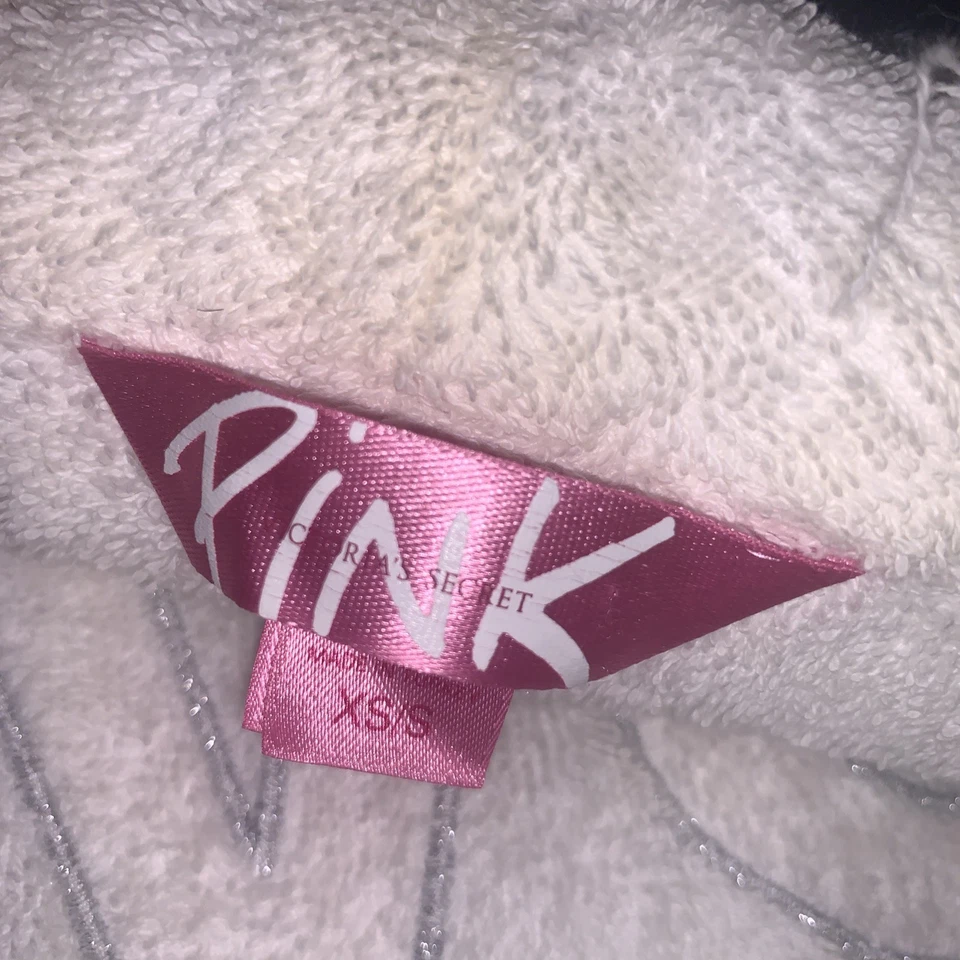 Y2K LOVE PINK Victoria's Secret Rosa Terry Bata de Baño Mujer Bordada Perro XS/S Foto 4 de 4