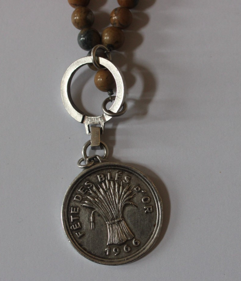 FRENCH KANDE Silver  Medallion 35"  Necklace with Earthtone Beads View 2