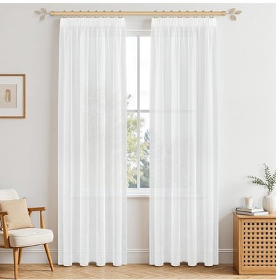 MRTREES Gardinen weiß transparent kräuselband Stores Gardinen kurz 225X140cm...