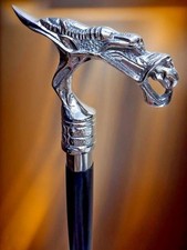 Solid Dragon Head Handle Wooden Walking Stick Antique Brass Victorian Cane Shaft