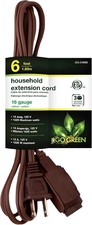 Go Green Power Inc. 16/2 6ft Household Extension Cord with 3 Outlets, Brown -