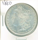 1880 Morgan dollar, uncirculated condition, has spot of some sort on reverse.