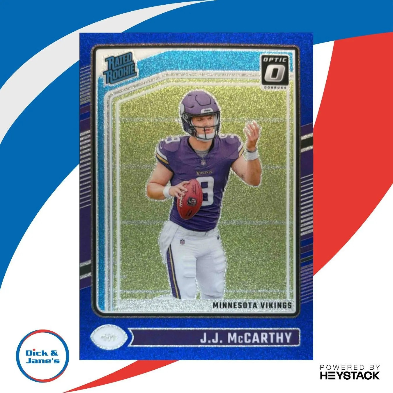 2024 Donruss Optic J.J. McCarthy Blue Glitter 235 Rated Rookie Minnesota Vikings