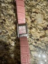 Fossil F2 Women's Quartz Rectangle Watch Pink Dial/Leather Strap 30m WR